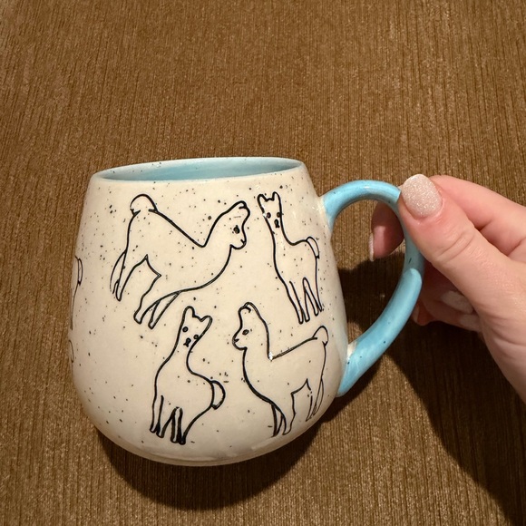 Other - Cute Llama Patterned Mug with Blue Handle